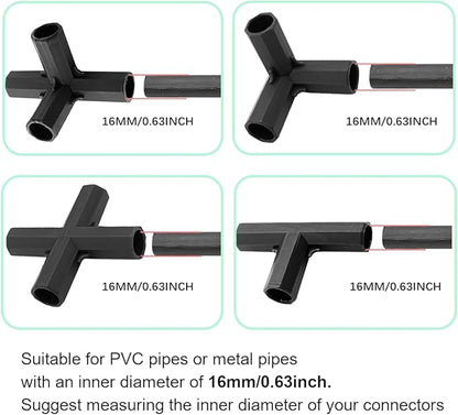 12PCS Fitting 16MM 4 Types Stable Support Heavy Duty Greenhouse Frame Building Connector Black Suitable for Grape Trellis Sunscreen Shed Gardening