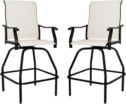 LEVELEVE Patio Bar Set 2pcs Swivel Bar Stools Outdoor Bistro Textilene Furniture Stability All-Weather Set (2, Beige Fabric)