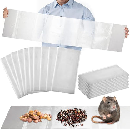 Qualirey 20 Pcs 47 Inch Ultra Large Sticky Mouse Glue Traps Sticky Rat Trap That Work for Rats Roaches Rodents Heavy Duty Pre Baited Mats Indoor Outdoor Catch Pest (White)