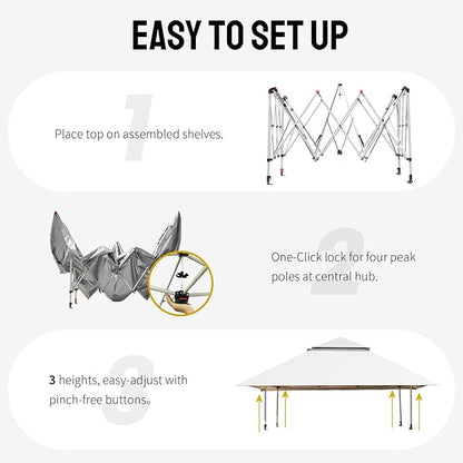 CROWN SHADES 11X11 Outdoor Pop Up Gazebo Base 10X10 Patio Gazebos Patented Center Lock Quick Setup Newly Designed Storage Bag Instant Canopy Tent with Mosquito Nettings (11x11, Gray)