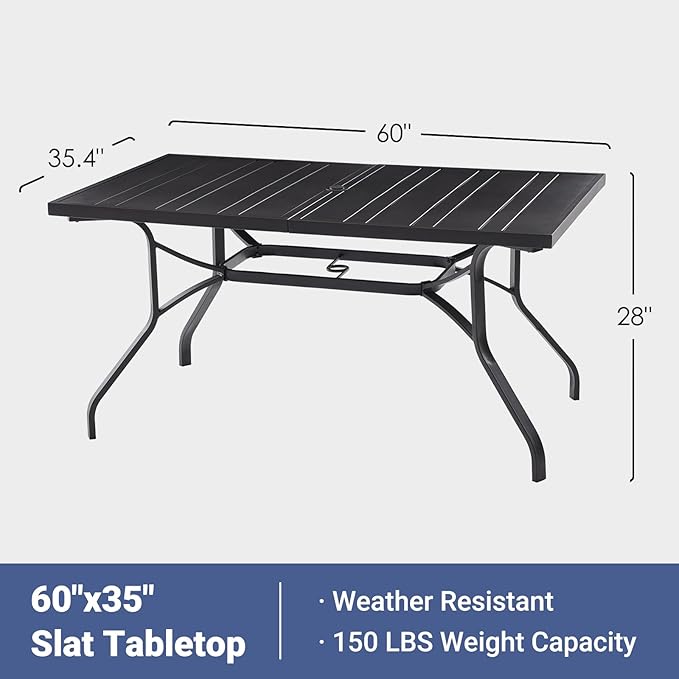 Soohow Outdoor Dining Table 60"x35", Rectangle Patio Dining Table with 1.57" Umbrella Hole, Outdoor Metal Furniture for Patio, Graden, Backyard and Poolside, Weather-Resistant