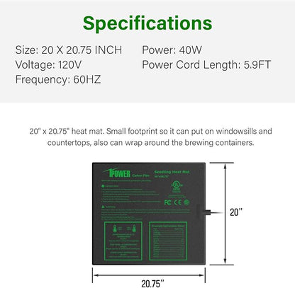 iPower 2 Pack 20" x 20.75" Seeding Heat Mat with Thermostat Temperature Adjustable Knob Durable Warm Hydroponic Plant Germination Starting Pad, Black
