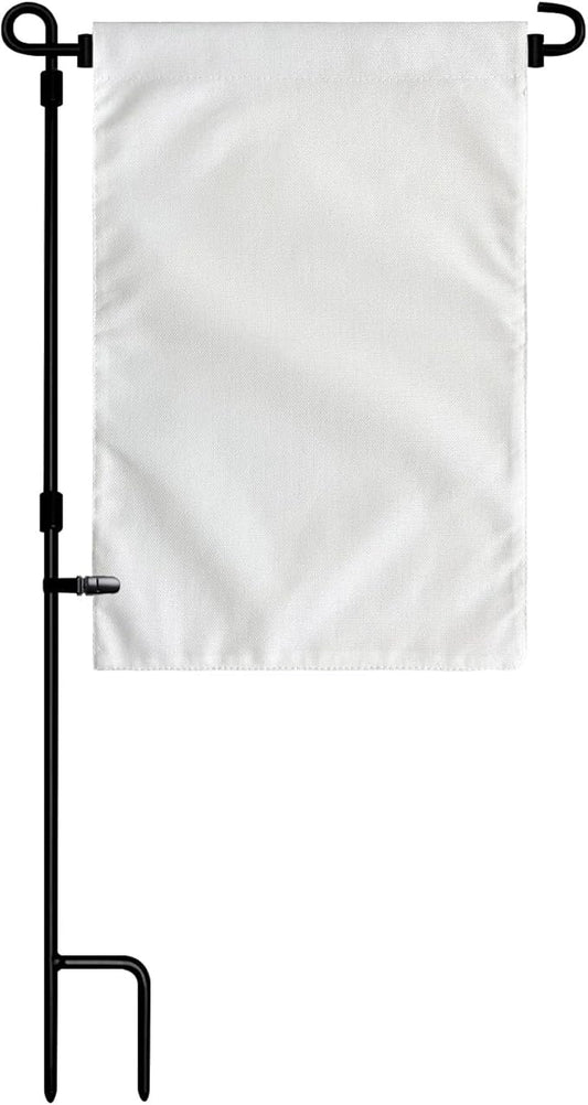 TOPFLAGS Garden Flag Stand with Sublimation Blank Garden Flags Metal Yard Flag Holder Pole Stake Small Flag Stands for Solid White Flag 12 x 18 DIY Custom Make Your Own Banner with Clips and Stopper