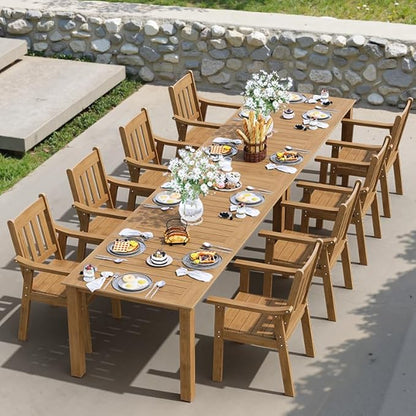 YEFU HIPS Patio Table Set: 10 Piece Outdoor Table and Chairs Dining Furniture Set with Umbrella Hole - Teak Modern Plastic Dining Sets 8 Person for Outside Deck with Metal Aluminum Frame