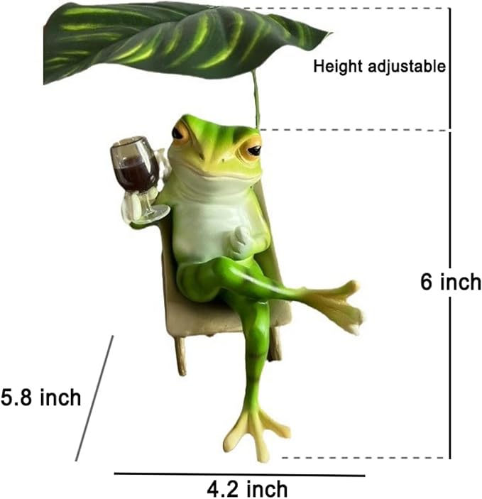 OwMell Frog Statue for Garden, Green Frog Figurine for Outdoor Decor Yard and Garden Decoration Resin Sculpture - Chill with Wine