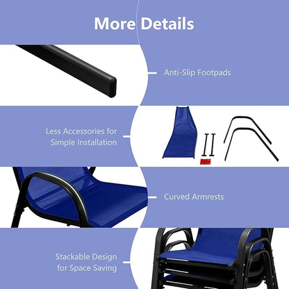 Tangkula 4 Pieces Patio Dining Chairs, Outdoor Stackable All Weather Heavy Duty Dining Chairs Set with Armrests, Support 330 LBS, for Poolside, Backyard, Garden, Deck, Front Porch (Navy)