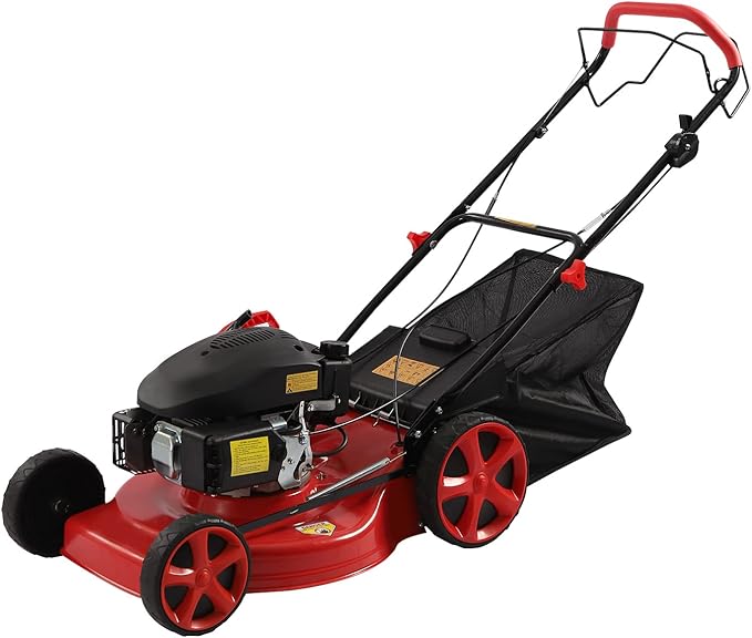 5Hp 4 Stroke Gas Push Lawn Mower, Self-Propelled Gas Powered Lawn Mower with Bagger, 20-inch & 140CC Gas Mower, 8 Adjustable Heights for Small to Medium Sized Yards