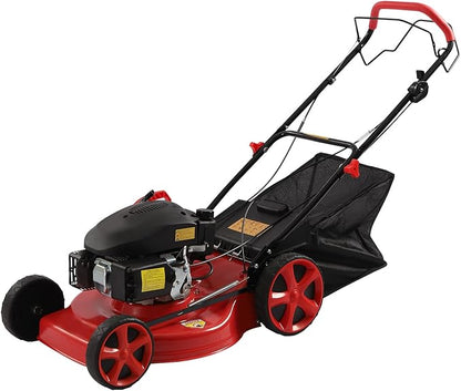 5Hp 4 Stroke Gas Push Lawn Mower, Self-Propelled Gas Powered Lawn Mower with Bagger, 20-inch & 140CC Gas Mower, 8 Adjustable Heights for Small to Medium Sized Yards