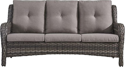 HUMMUH 3 Piece Patio Furniture Set All Weather Wicker Outdoor Sectional Sofa Manual Weaving Rattan High Curved Back Patio Couch with Ottomans