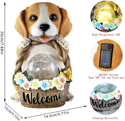 Solar Dog Statue for Outdoor Light Garden Yard Decor - Pupppy Figure for Decoration Gifts for Granpa Birthdays & Dog Lovers