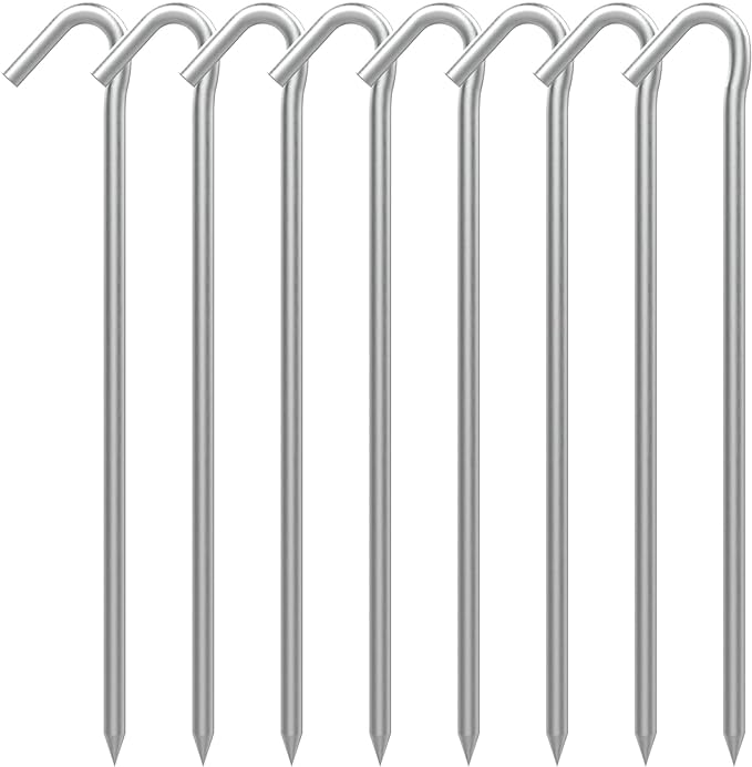AAGUT Tent Stakes Heavy Duty Metal 9 Inch, 8 Pack Rust-Resistant Galvanized Steel Camping Stake Garden Edging Fence Hooks Yard Tent Pegs for Inflatable, Tarp, Outdoor Christmas Decorations
