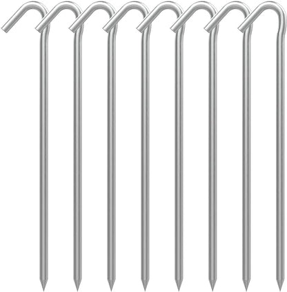 AAGUT Tent Stakes Heavy Duty Metal 9 Inch, 8 Pack Rust-Resistant Galvanized Steel Camping Stake Garden Edging Fence Hooks Yard Tent Pegs for Inflatable, Tarp, Outdoor Christmas Decorations