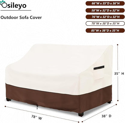 Patio Sofa Covers,100% Waterproof 3-Seater Outdoor Loveseat/Bench Cover,Patio Furniture Covers,78" Wx 38" Dx 35" H,Beige&Brown