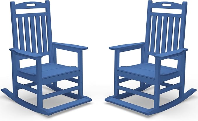 Kingdura Outdoor Rocking Chairs Set of 2, HDPE Plastic Patio Rocking Chair All-Weather Oversized Porch Rocker with High Back for Patio Outside Backyard Balcony (Navy Blue)
