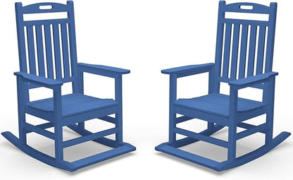 Kingdura Outdoor Rocking Chairs Set of 2, HDPE Plastic Patio Rocking Chair All-Weather Oversized Porch Rocker with High Back for Patio Outside Backyard Balcony (Navy Blue)