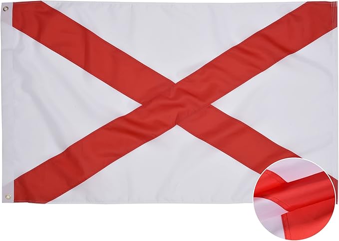 Alabama State Flag 5x8 Ft, Deluxe Embroidered Heavy Duty Polyester Durable AL Outside Flags, Indoor/Outdoor with Sewn Stripes and Brass Grommets