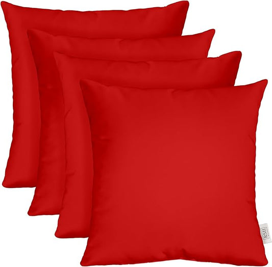 RSH DECOR: Sunbrella Square Throw Pillows Set of 4 | 17" x 17" | Water and Fade-Resistant Performance Fabric | Outdoor Pillow Covers with Down-Alternative Inserts | Canvas Jockey Red