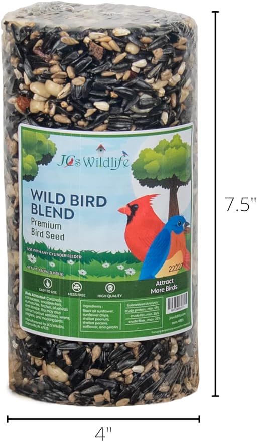 JCs Wildlife Wild Bird Blend Premium Bird Seed Small Cylinder with Hole, 1.5 lb (4 Cylinder)