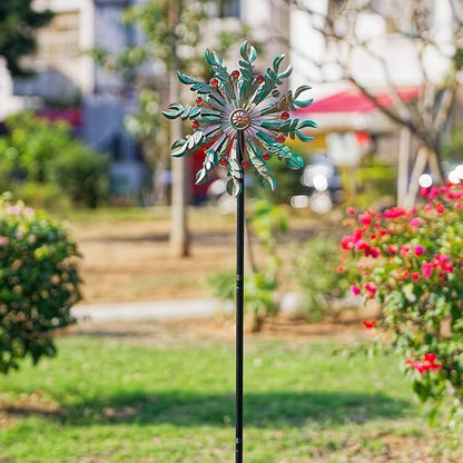 DREAMSOUL 13" Dia Wind Spinners Outdoor with 5 Prong Stakes, Kinetic Wind Spinner Metal Spinners for Yard and Garden