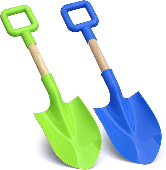 16" Beach Sand Shovels Toy for Kids, Garden Scoop Tool Kits, Sturdy Long Handheld Wooden Plastic Spade for Sand Digging, Summer Backyard (Blue Green)