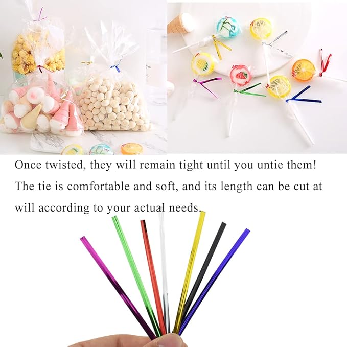 HAHIYO 700Pcs 4 inches 7 Colors Metal Twist Ties Bread Candy Coffee Bag Ties Plant Garden Twist Ties for Cellophane Treat Bags Gift Wraping Bags Plastic Bags Halloween Party Cake Present Art Crafts