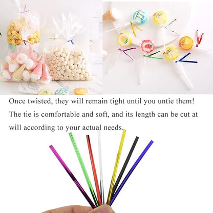 HAHIYO 700Pcs 4 inches 7 Colors Metal Twist Ties Bread Candy Coffee Bag Ties Plant Garden Twist Ties for Cellophane Treat Bags Gift Wraping Bags Plastic Bags Halloween Party Cake Present Art Crafts