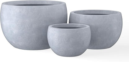 Kante 19.9",15.7",11.8" Dia Round Concrete Planter Set of 3, Outdoor/Indoor Large Bowl Plant Pots with Drainage Hole and Rubber Plug for Garden Patio Balcony Home, Slate Gray