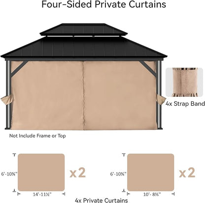 Gazebo Curtain Replacement Universal 4-Panel Sidewalls 12' x 16', Outdoor Gazebo Privacy Curtains with Zipper, Replacement for Outdoor, Patio Canopy, Garden and Backyard (Curtain Only)