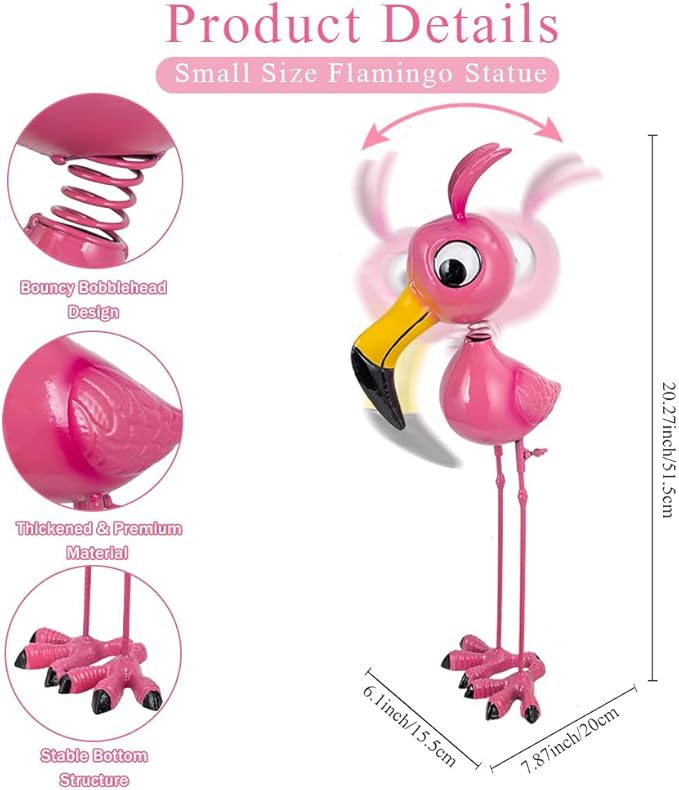 20'' Tall Flamingo Garden Statue, Whimsical Flamingo Metal Garden Decor, Pink Flamingos Bird Yard Art for Yard Porch Patio Decor