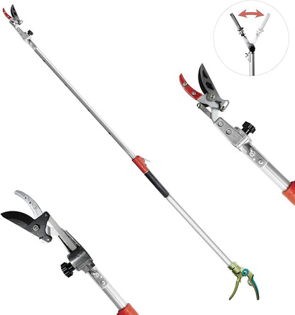 GARTOL Pruner for Garden, Cut Upto 1 Inch & Hold Telescopic Pole Pruner, Fruit Picker with Rotating Blade Head, Lightweight Aluminum Extendable Handle for Tree Branch Cutter, 6.23-10.5 FT, Silver