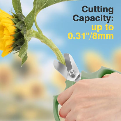 Housolution Flower Scissors, Strong Floral Shears, Premium Steel Garden Pruning Shears Floral Fruits Leaf Scissors Hand Pruner Snip Trimming Tool for Gardening Flower Arrangement, Avocado Green