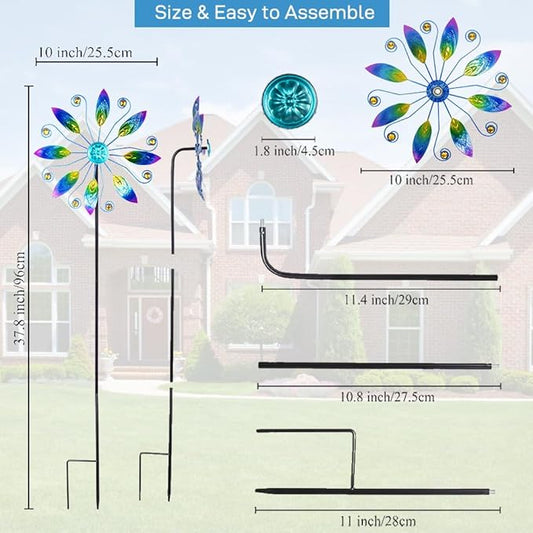 Metal Wind Spinners Outdoor 10” Dia Wind Spinners for Yard and Garden Kinetic Windmill Waterproof Wind Sculptures & Spinners for Patio Lawn Decor(37.8” H)