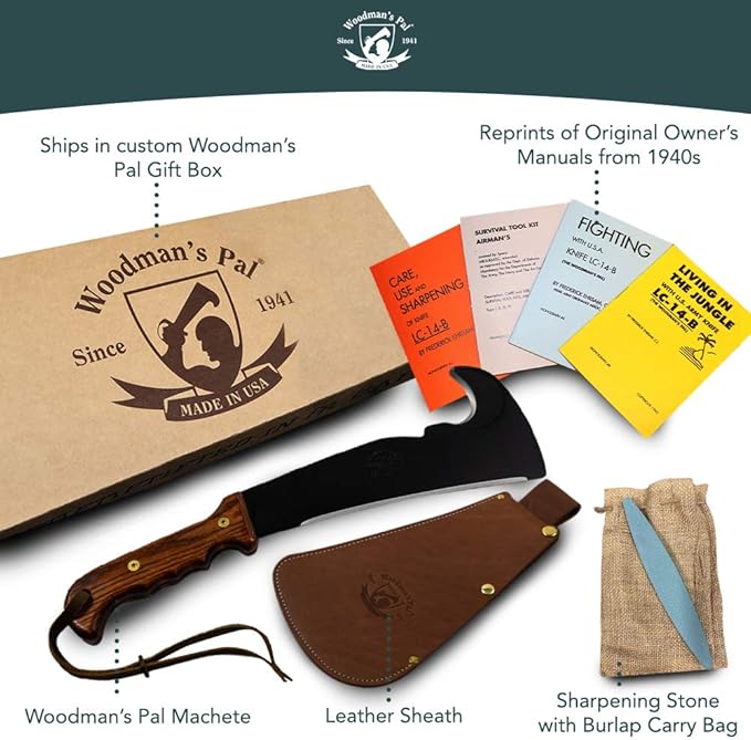 Woodmans Pal - Multi-Use Axe Machete with Sheath - Survival Machete Ideal for Camping, Fishing, Hunting, Bushcraft - Perfect Brush Axe for Surveying… (Wood Handle)