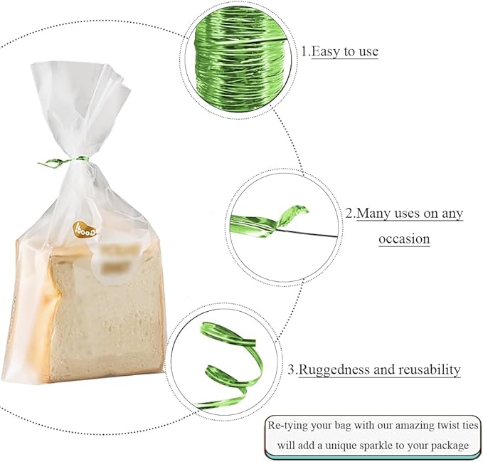 HAHIYO 350Yards/1050Feet/320M Green Metal Twist Ties for Bread Candy Coffee Plant Garden Cellophane Treat Bags Gift Wrapping Plastic Halloween Party Cake and Craft Projects
