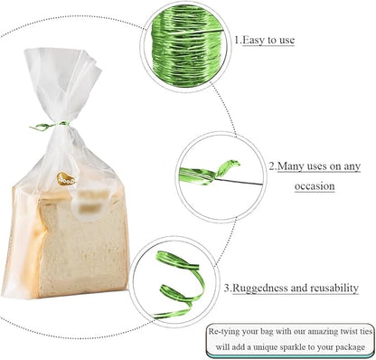 HAHIYO 350Yards/1050Feet/320M Green Metal Twist Ties for Bread Candy Coffee Plant Garden Cellophane Treat Bags Gift Wrapping Plastic Halloween Party Cake and Craft Projects