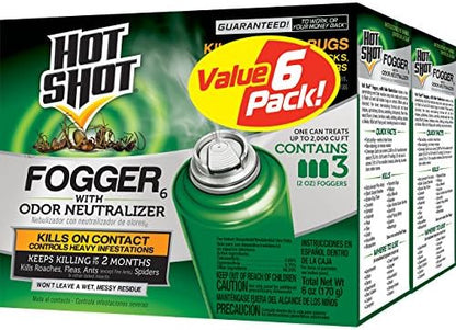 Hot Shot Fogger With Odor Neutralizer 6 Count-2 Ounce Cans (2 Pack), Controls Heavy Insect Infestations