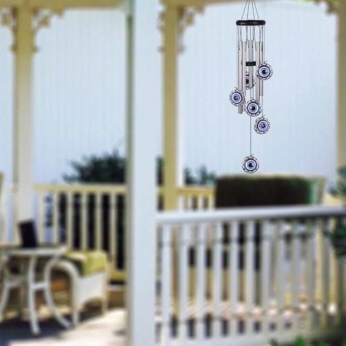Blue Evil Eye Amulet Wind Chimes Outdoor Hanging Decor, Mobile Evil Eye Blessing Windcatcher, Evil Eye Wind Bells, Blue Evil Eye Wind Chimes for Home, Gift for Mom, Balcony, Patio, Garden Decoration