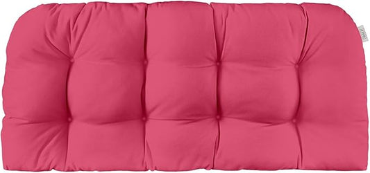 RSH DECOR Sunbrella Tufted Wicker Loveseat Cushion | 41” x 19" | Water and Fade-Resistant Performance Fabric | Outdoor Settee Cushion for Patio Furniture | Made in USA (Canvas Hot Pink)