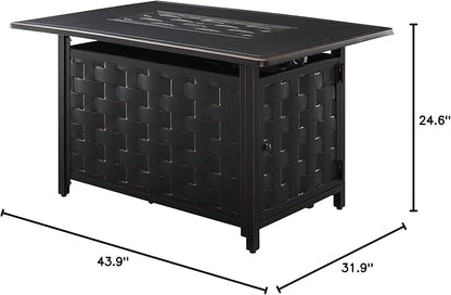 Fire Sense 63700 Preston Basketweave Aluminum Convertible Gas Fire Pit Table 45,000 BTU Multifunctional Outdoor Firepit with Fire Bowl Lid Nylon Cover Clear Fire Glass Bronze Finish - Rectangular 44"