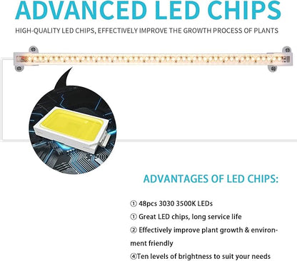 LED Grow Light Strips for Indoor Plants Full Spectrum 3500K, 96 LEDs Plant Light Bar with 3/9/12H Timer, 10 Dimmable Levels for Seedling Succulent and Shelf, 13 Inches, 1 Head 2 Pack