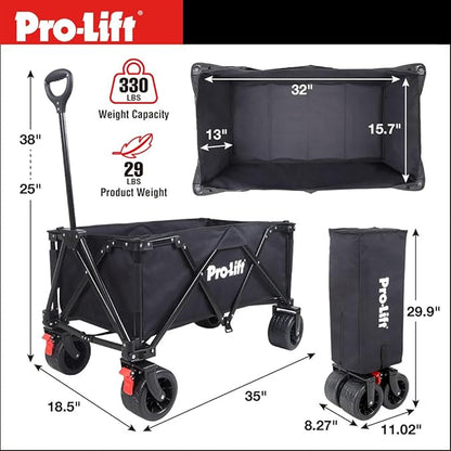 Pro-Lift Collapsible Folding Wagon– Beach Cart Large Capacity, Heavy Duty Folding Wagon Portable, for Outdoor Sports, Grocery, Camping, Shopping, Garden, Sports, Load up to 330LBS