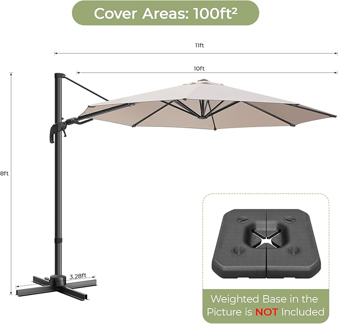 10 FT Patio Umbrella, Outdoor Cantilever Round Umbrella with Creative Swivel Handle and Tilt, Olefin Large Offset Umbrella with 360-degree Rotation Table Garden Pool Patio Umbrellas, Champagne