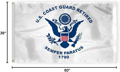 AGAS Coast Guard Retired Flag 3x5 Ft - Printed 200 Denier Nylon - Double Stitched Edges Canvas Header Brass Grommets - Indoor/Outdoor Coast Guard Retired Flag 3' x 5'