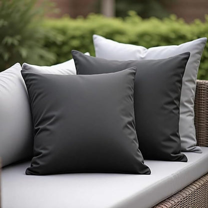 18" x 18" Throw Pillows, Outdoor Waterproof Pillows with Inserts, Square Decorative Pillows for Patio Furniture Garden Couch Sofa Home(Black, Set of 2)