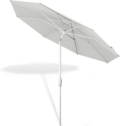 Midtown Umbrellas The Swilt 8 Feet Patio Umbrella in Terylast Off Cream (Off White) Polyester Fabric - Fiberglass Ribs, Auto-Tilt Aluminum Frame For Backyard, Deck, Garden, Pool - White Pole
