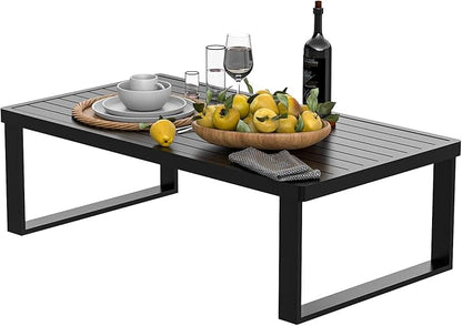 Aluminum Outdoor Coffee Table - Black Rectangle Patio Tables for Deck, and Poolside