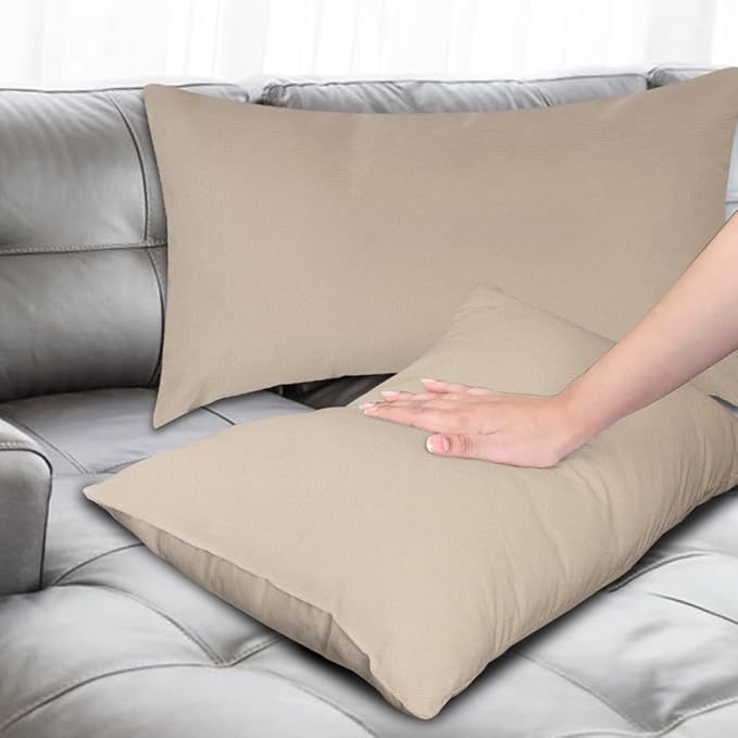 Covers & All Premium Square Throw Pillow Inserts with Covers Set of 4, 20 x 26 Inches Beige, Decorative Cushions for Couch Sofa Home Decor Office Travel UV Resistant Waterproof Soft Cushions Pillows