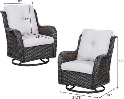 HUMMUH 7pcs Patio Furniture Set Swivel Rocker Patio Chairs,PE Wicker Outdoor Sofa Set of 2 with Coffee Table and Ottomans(Brown,Beige)