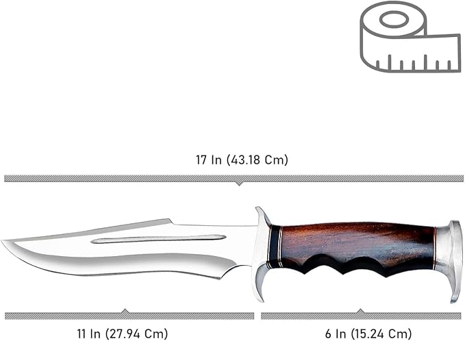 17 Inch D2 Large Bowie Knife with Sheath, Fixed Blade Hunting Knife, used for Bushcraft, Outdoor, and as a Camping Knife - Survival knife