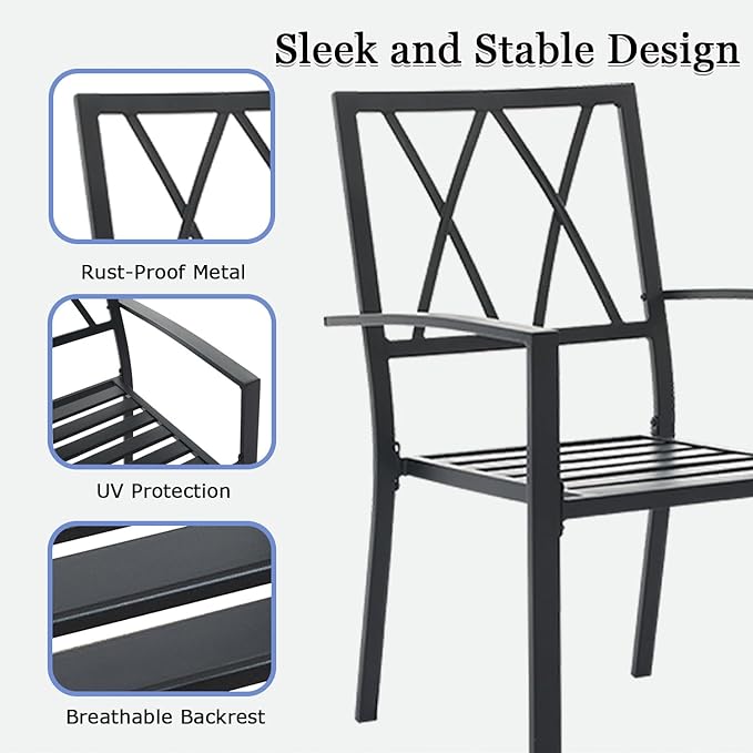 Outdoor Dining Chairs Set of 8, Aluminum Frame Stackable Patio Dining Chairs with Armrest, Wrought Iron Patio Bistro Chairs for Lawn, Backyard, Garden, Porch